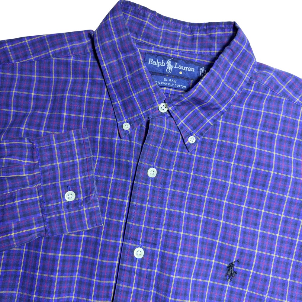 Ralph Lauren Blake Shirt Mens Large Purple Plaid Button Down Two-Ply Cotton L/S